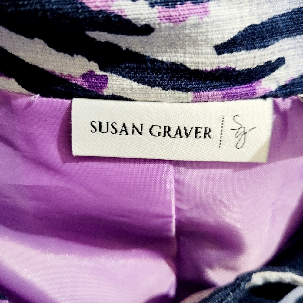 Susan Graver Women’s Zip Front Jacket Size Medium Zebra Print Purple Navy Lined - Picture 14 of 16